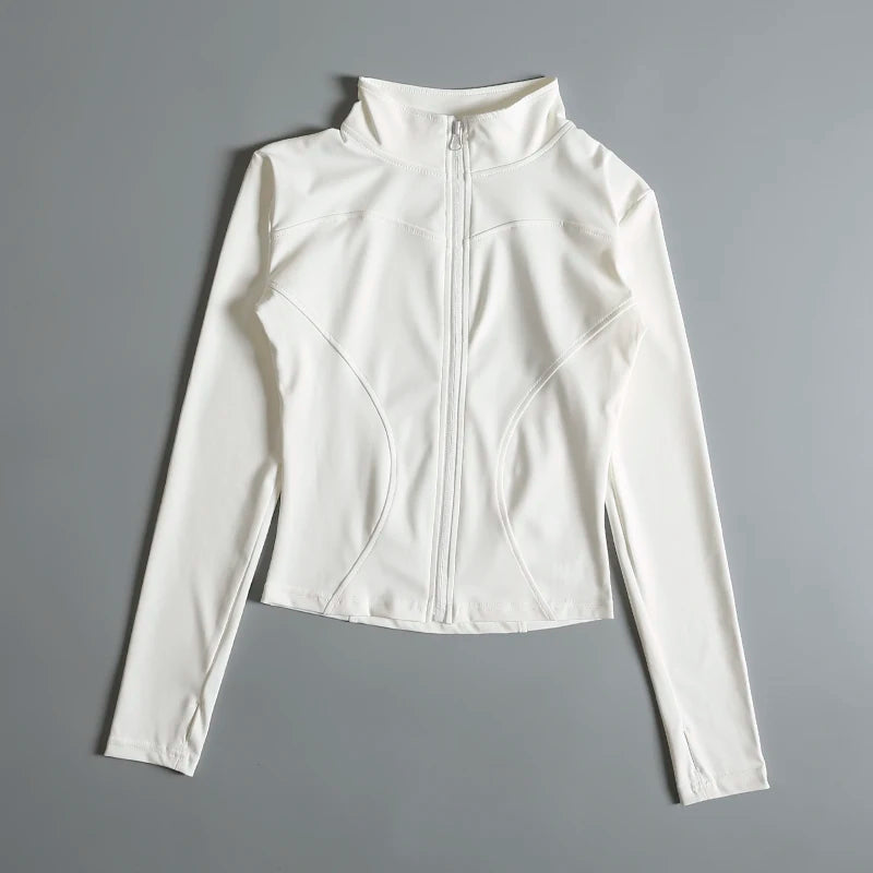 Women’s Zip-Up Cropped Sports Jacket – Workout & Yoga Fitness Wear